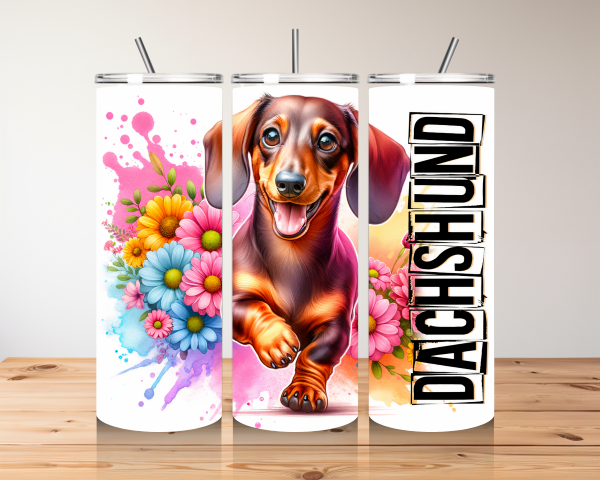 Cheerful Dachshund Tumbler - Customizable Floral Fun Drinkware